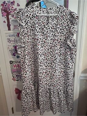 SHEIN Cream Leopard Print Dress with Pink and Black Spots